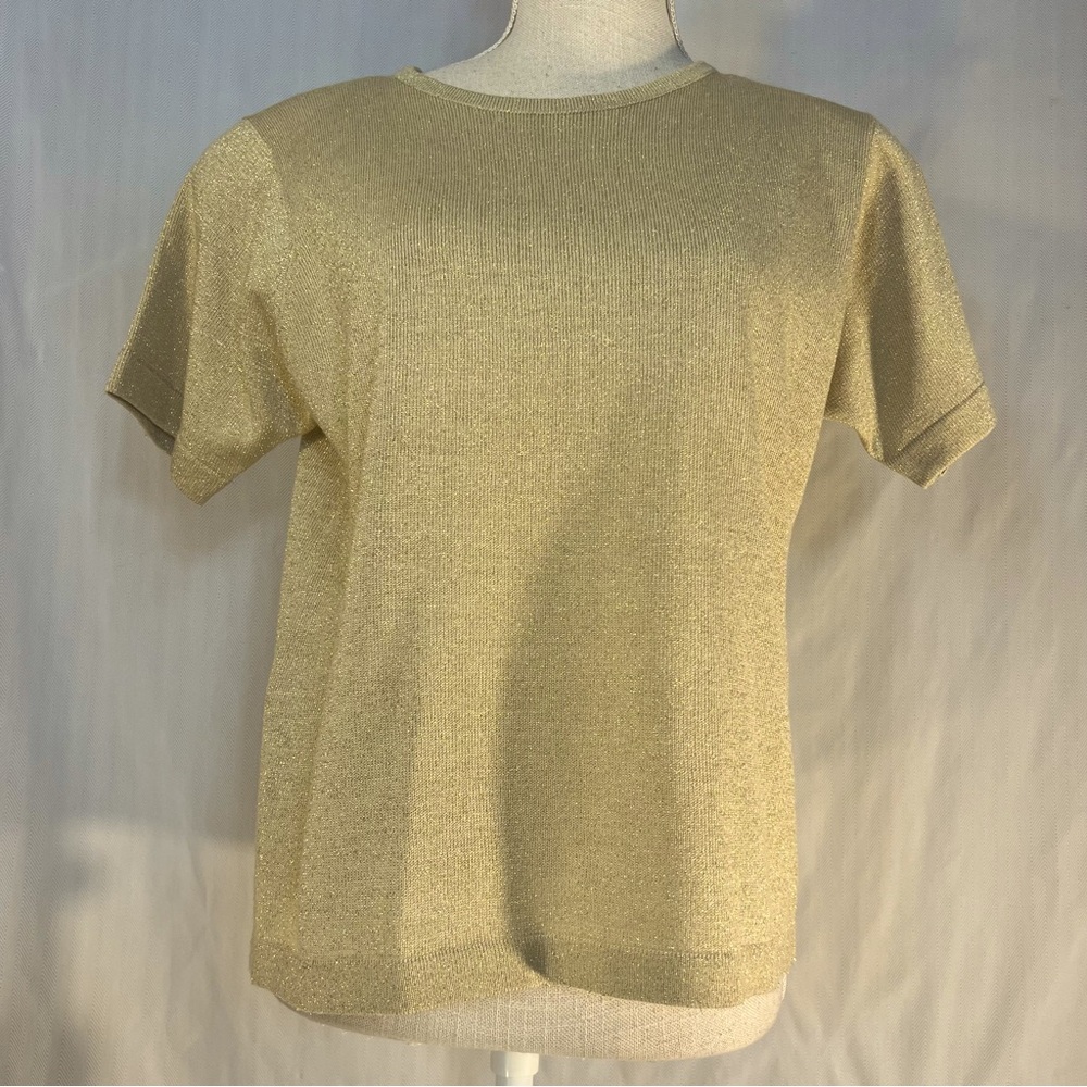 Vintage Christina Hope Top Gold Glitter Metallic Short Sleeves Round Neck S👍